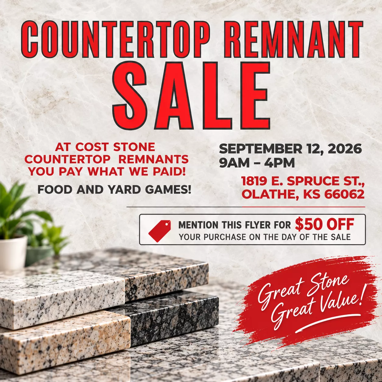 Countertop Remnant Sale - September 12